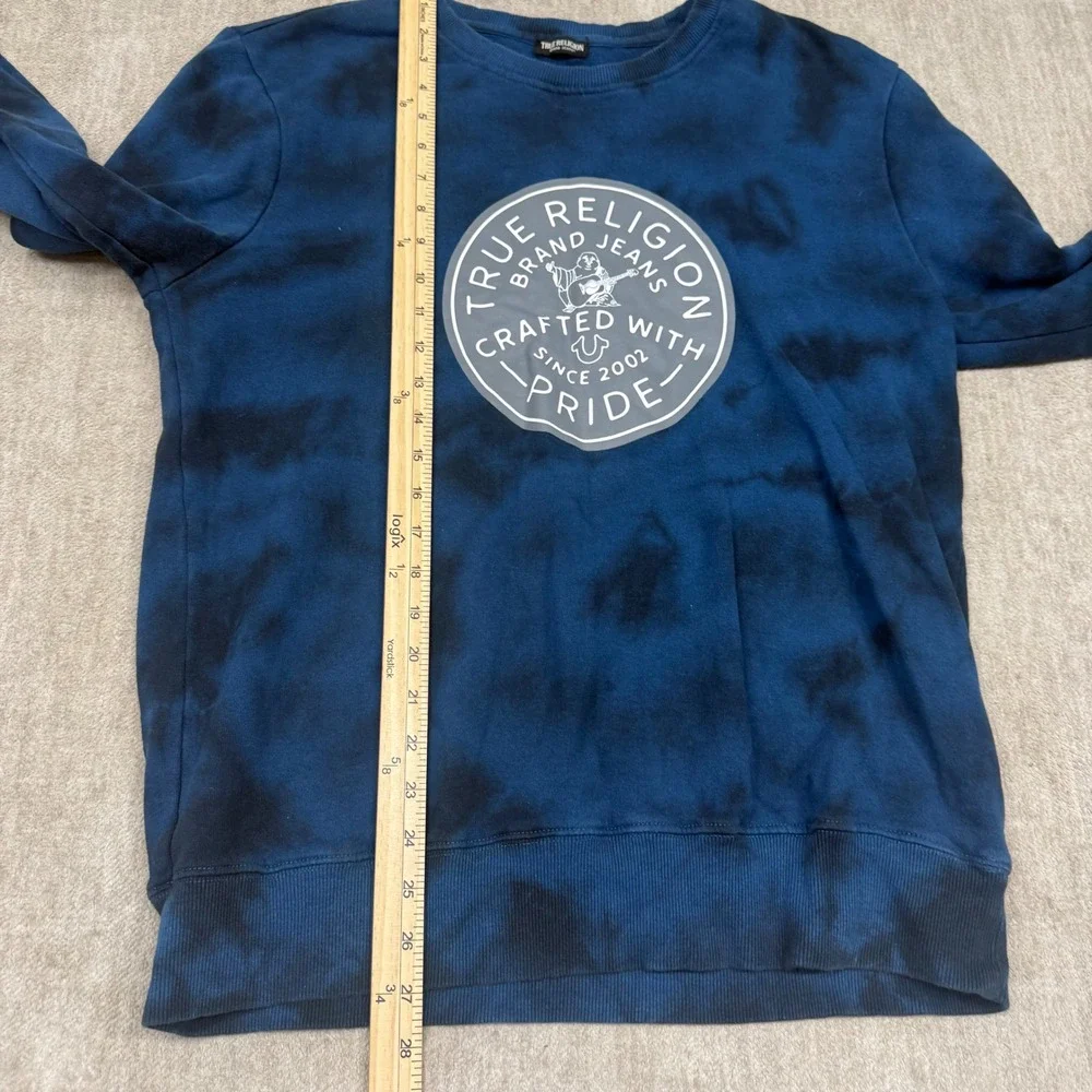 True Religion Crewneck‎ Sweatshirt Mens Medium Blue Tie Dye Logo Graphic